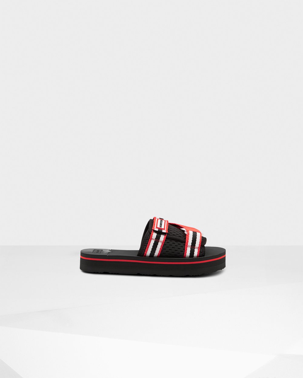 Womens Hunter Original Flatform Beach - Slides Black/White/Red - 7869-HDJKO